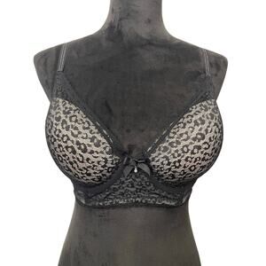 EUC - Kensie Talk Pretty To Me Corset Longline Underwire Black Leopard Bra